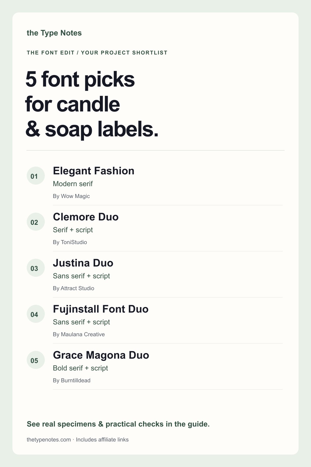 Five candle label font ideas with advice on headlines and readable supporting text