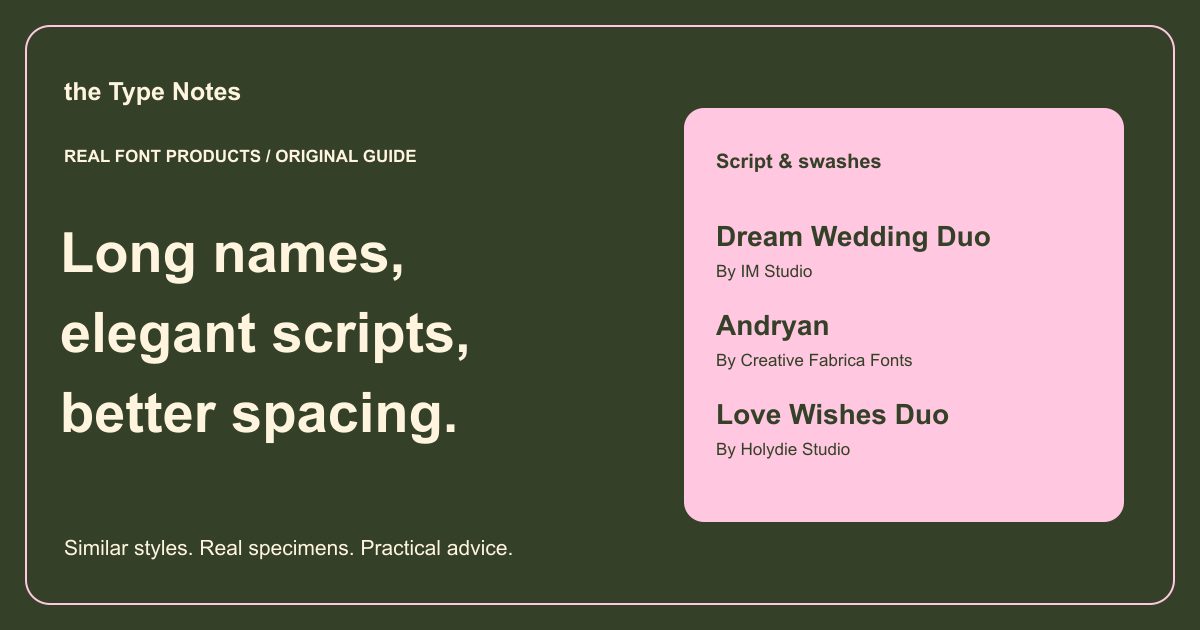 Script font spacing for long names — the Type Notes editorial cover