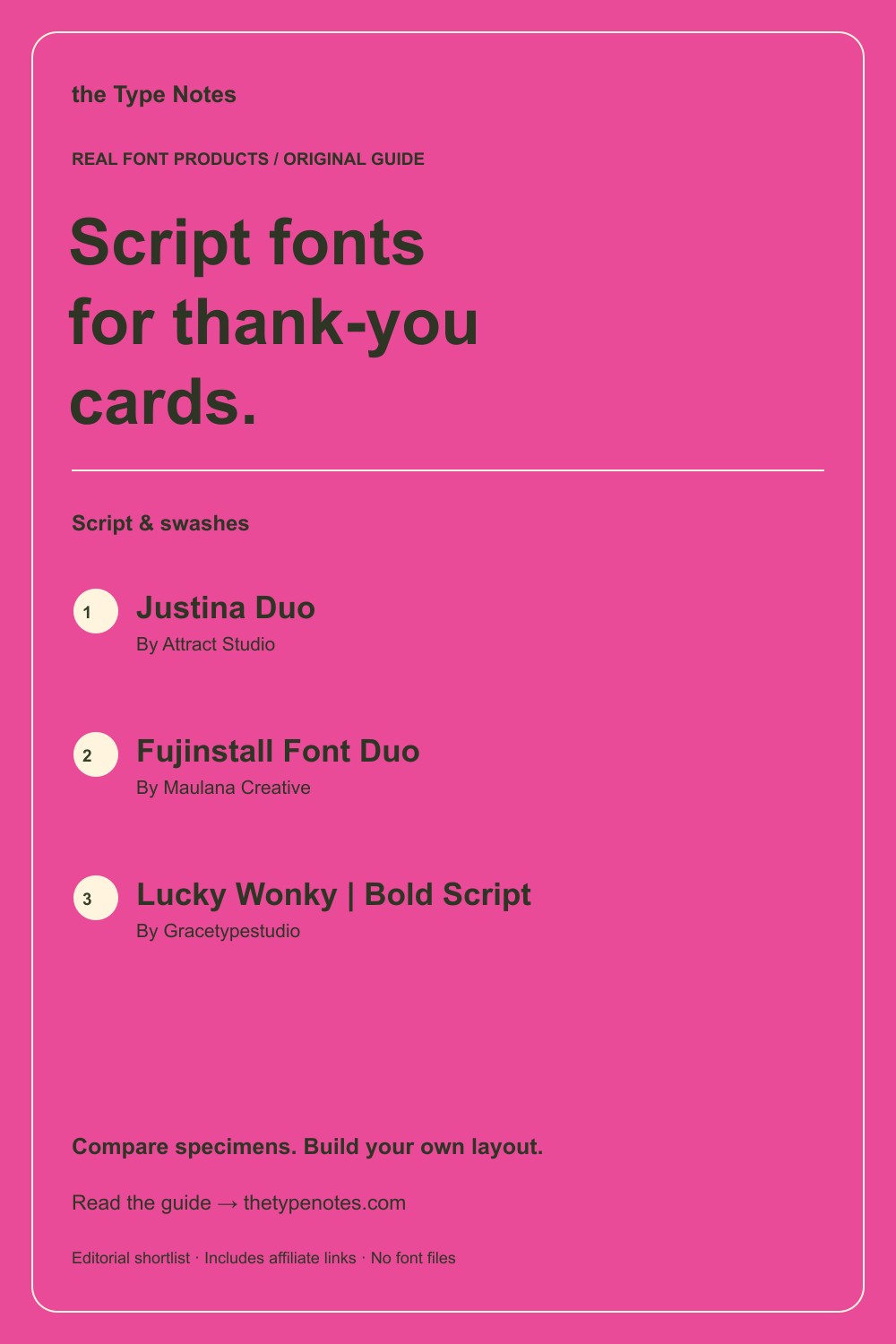 Script fonts for thank-you cards — guide and real product shortlist