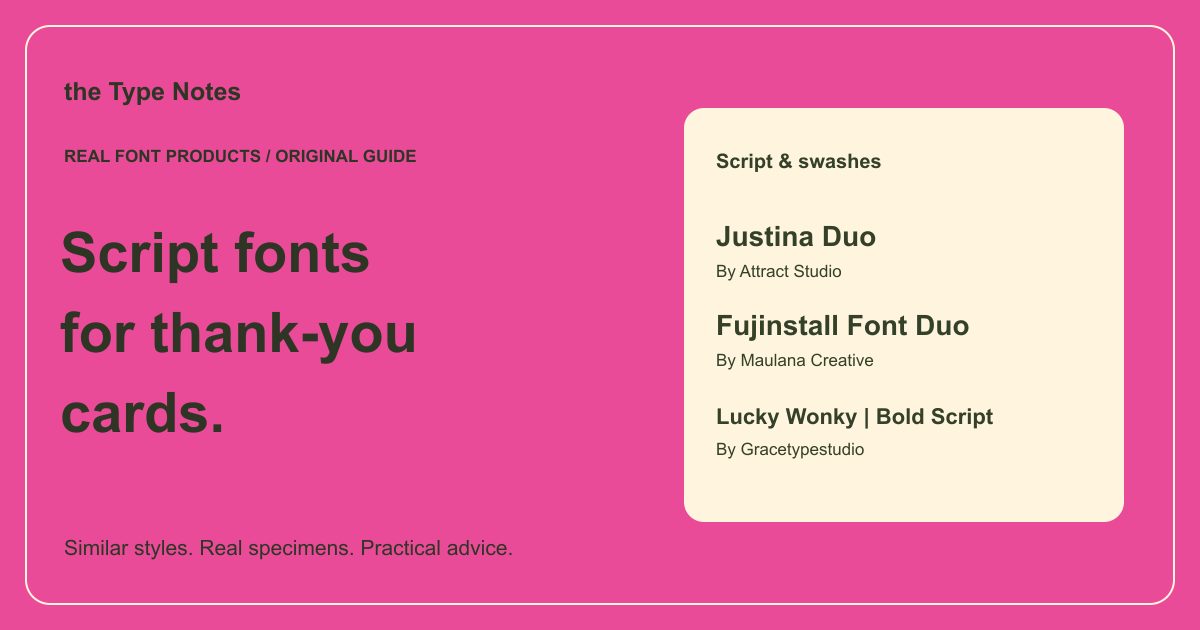 Script fonts for thank-you cards — the Type Notes editorial cover